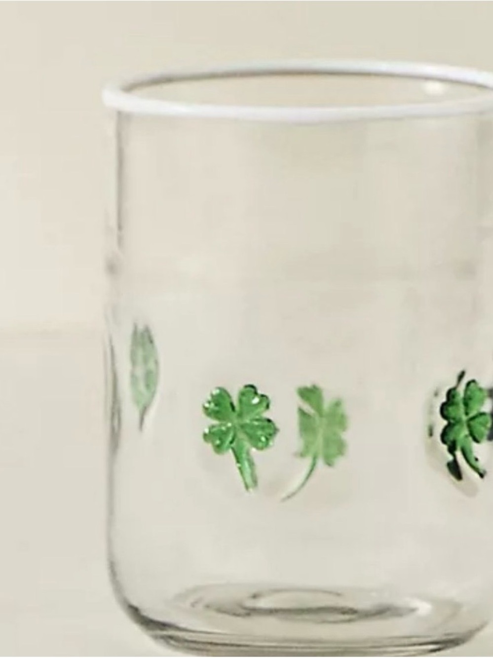 Anthropologie Clear Glass Tumbler with Green Clover Motif used